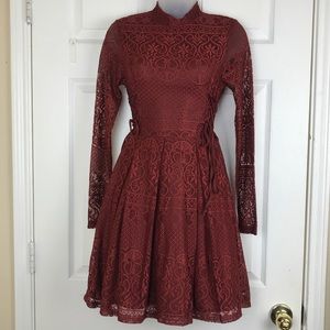 Charolette Russe burgundy lace long sleeve dress